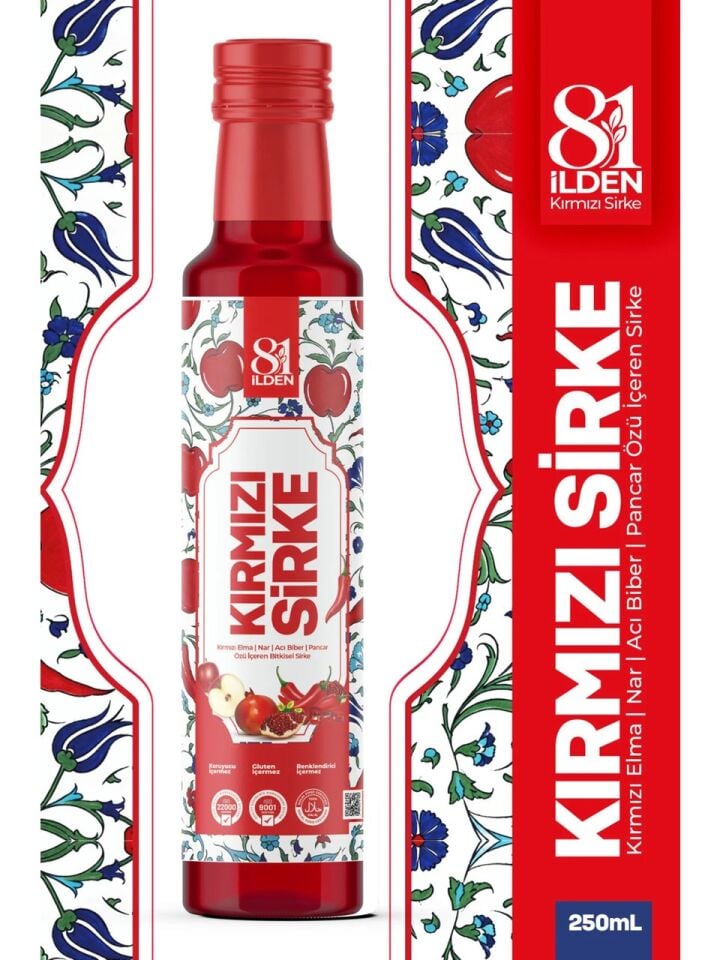 81 İlden Doğal Kırmızı Sirke (Fermente & İçilebilir) 250ML. Cam Şişede