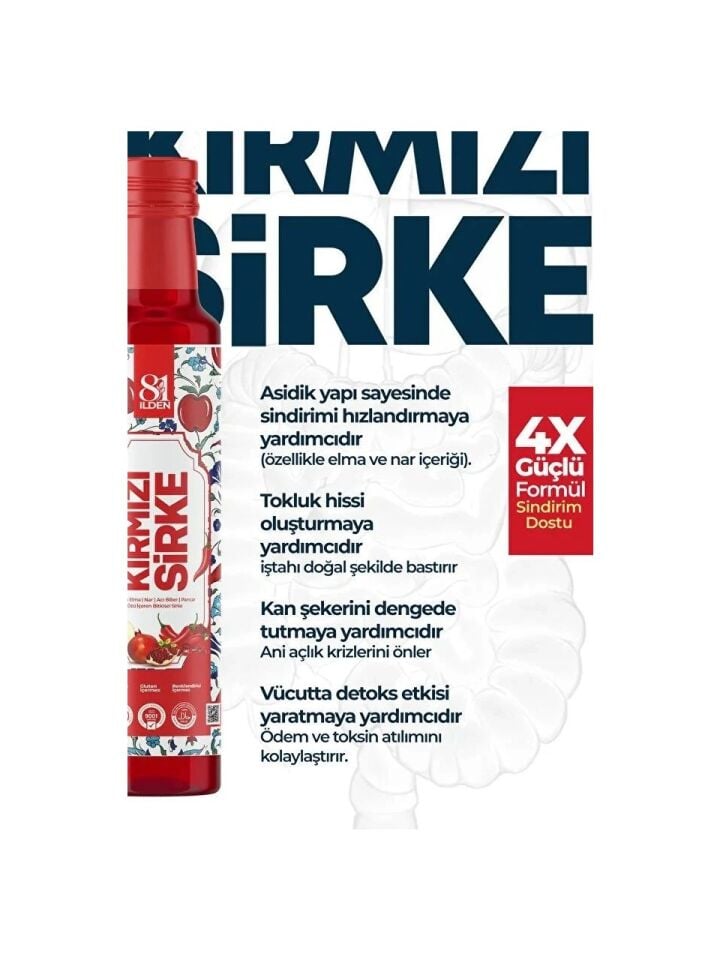 81 İlden Doğal Kırmızı Sirke (Fermente & İçilebilir) 250ML. Cam Şişede